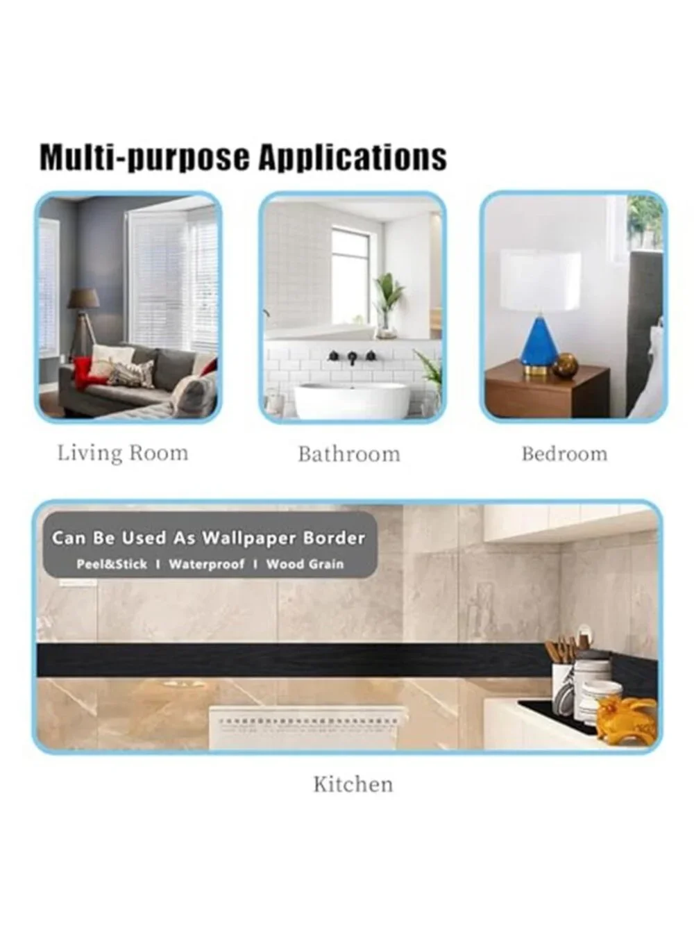 Black Wood Grain Peel Stick Wallpaper Border Waterproof Wall Sticker Kitchen Tub